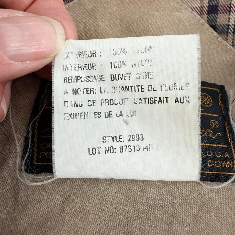 Eddie Bauer Mens XXL Tall Goose Down Bomber Jacket‎ Tan Cotton Plaid Lining Vtg